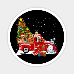 Retriever Dog Christmas On Red Car Truck with Xmas T-Shirt Magnet